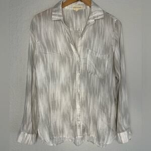 Cloth & Stone Grey White Button Down Shirt Tencel Long Sleeve Western Large